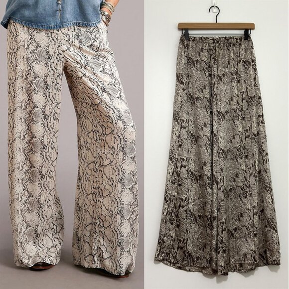 Alexis Auth Silk Wide Leg Silk Snake Python Pants - Picture 1 of 13
